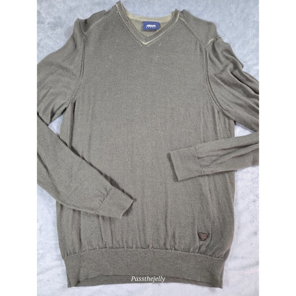 Armani Jeans Mens V-Neck Jumper Sweater Large‎ Green Wool Viscose Pullover - Picture 1 of 14